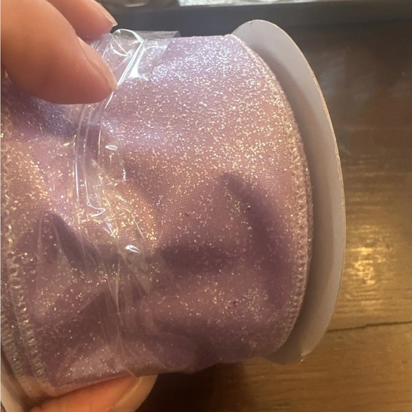 Lavender iridescent glitter ribbon. Wired. 2.5 width. - Picture 3 of 5